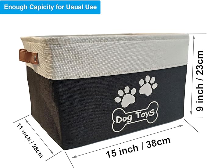 Collapsible Dog Toy Basket with Handles Foldable Dog Toy Box Bin for Pet Toys and Accessories