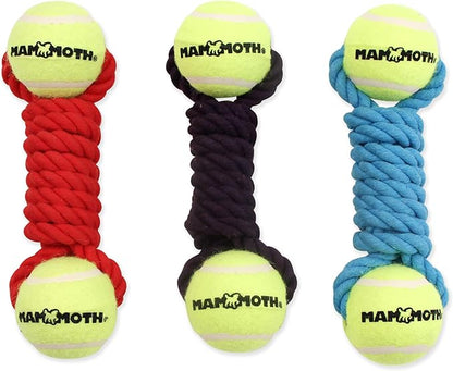 Mammoth Flossy Chews Twister Rope Toy with Tennis Balls Premium Cotton-Poly Tug Toy for Dogs Interactive Dog Tug Toy Rope Dog Toy with Tennis Balls for Small to Medium Dogs Medium 9" - Assorted Colors