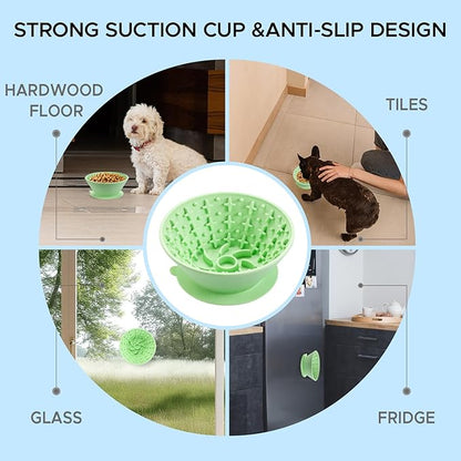 Dog Lick Bowl – Silicone Lick Mat for Dogs, Freezer-Safe, Slow Feeder, Non-Slip Base, Includes Brush & Scraper, Large Opening for Anxiety Relief & Oral Health, Ideal for Frozen Treats (Green)-Large