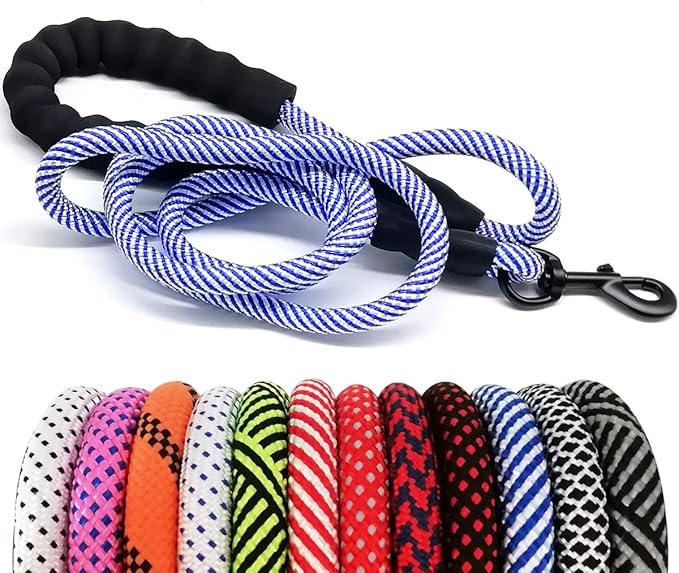 MayPaw 6FT Heavy Duty Rope Dog Leash, Nylon Pet Leash with Soft Padded Handle Thick Lead Leashes for Large Medium Dogs Walking (Blue, 1/2" * 6')