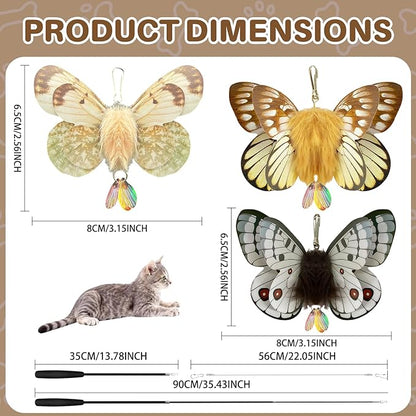 Walfront Interactive Cat Toy, Butterfly Teaser Wand, Retractable 3-Section Wand with 3 Replacement Butterfly Attachments, Indoor Play for Kittens & Adult Cats, Keeps Cats Active & Happy