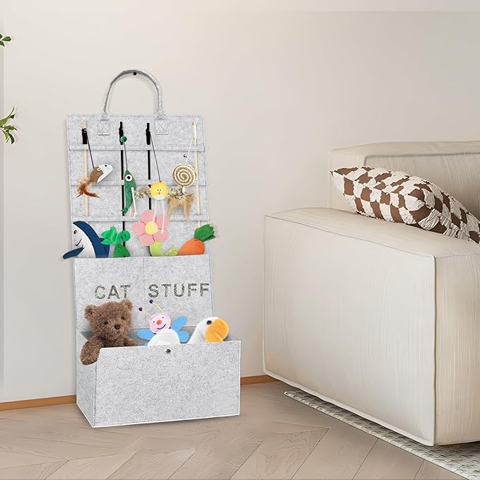 5-layer Cat Wand Toy Storage Bag, 31.6in Multifunction Pet Toy Storage Hanging Bag