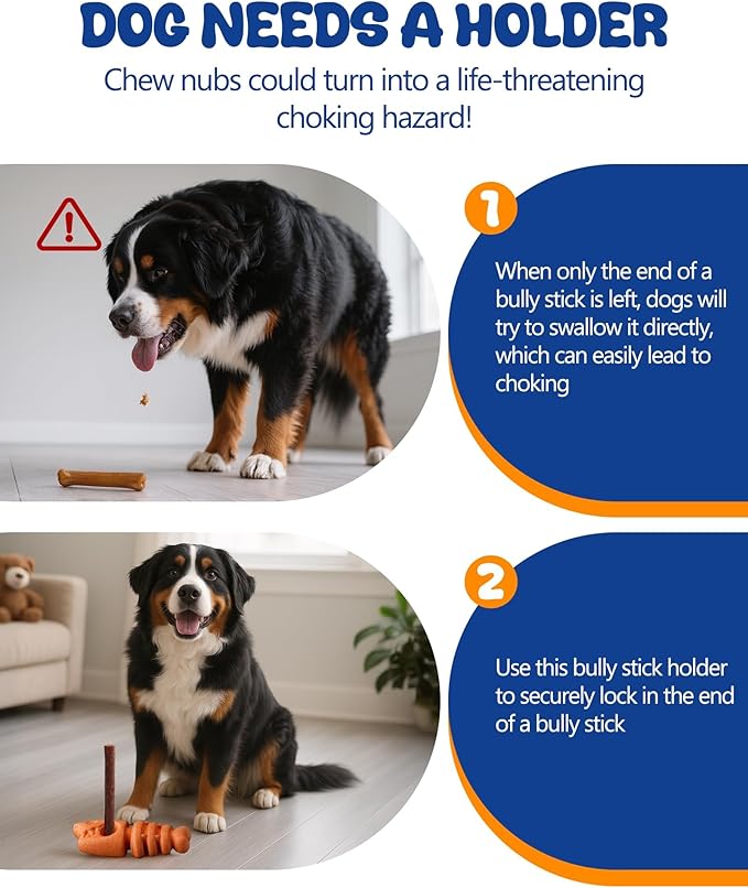 Bully Stick Holder, Durable Dog Chew Holder for Safe, Anti-Choking Chew Toy for Aggressive Chewers, Fits Various Bully Sticks and Dog Sizes