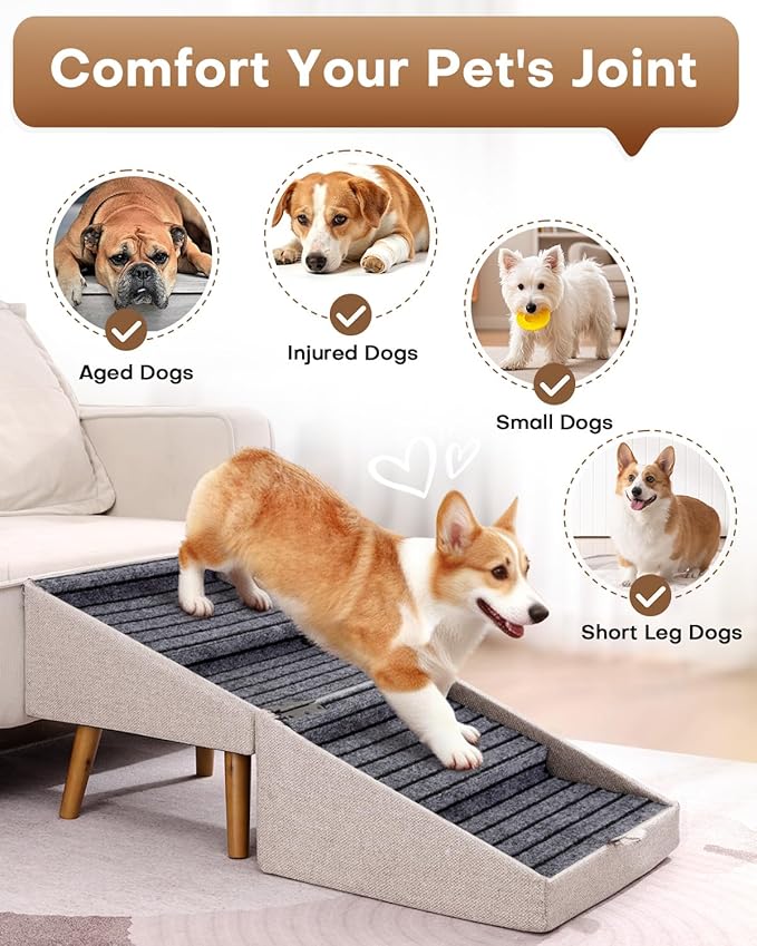 Dog Ramp for Couch and Bed,17.13" H Dog Stairs for Small Dogs and Cats, Foldable 2 in 1 Pet Steps for Medium Large Dogs and Puppy, Split Ottoman Design Pet Ramp（Apricot）