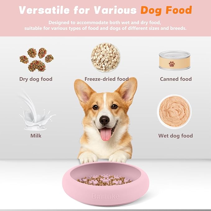 Dog Lick Bowl, Slow Feeder Dog Bowl Licking Mat for Small to Large Dogs, BPA-Free Non-Slip Silicone Slow Feeder Treat Dispenser for Anxiety Relief, Freezer & Dishwasher Safe (Pink, 8.2"×2")