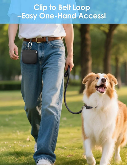 RBibei【One-Hand Access Silicone Dog Treat Pouch, Small Pocket Sized Training Pouch with Pull Tab & Auto Closing Lid for Easy Pet Training & Walking (Black)