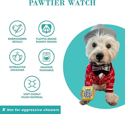 Haute Diggity Dog Pawtier Watch, Plush Designer Dog Toys with Interactive Squeaker, Stimulating Pet Enrichment, Machine-Washable & Safe Materials for All Breeds, One Size
