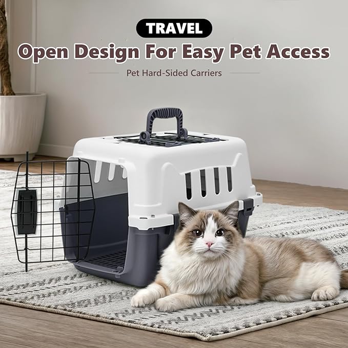 Athena Collection 18" Hard-Sided Travel Pet Carrier for Small Dogs and Cats, Plastic Dog Carriers with 2-Door Top & Front Load & Ventilation & Security Lock, Cat Dog Carrier for Pet, up to 10lbs, Grey