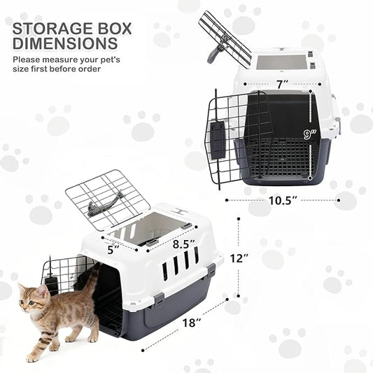 MoNiBloom 18-Inch 2-Door Top Loading Cat Carrier, Plastic Dog Crate Hard-Sided Dog Travel Carrier for Small Dogs and Cats, Ventilation and Security Lock Design for Pets up to 10 lbs (Grey)