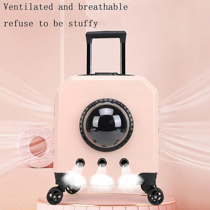 Double Compartment Pet Luggage with Wheels Cat Dog, Telescoping Handle Breathable Transparent Cover for Small and Medium Animals (Cyan)