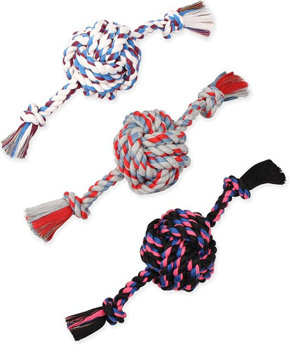 Mammoth Pet Products Flossy Chews Multi Color Monkey Fist Ball with Rope Ends - Premium Cotton-Poly Rope Tug Toy for Dogs - Interactive Dog Tug Toy - Heavy Duty Dog Toy with Rope Ball for Big Dogs - Jumbo, 20” - Assorted Colors