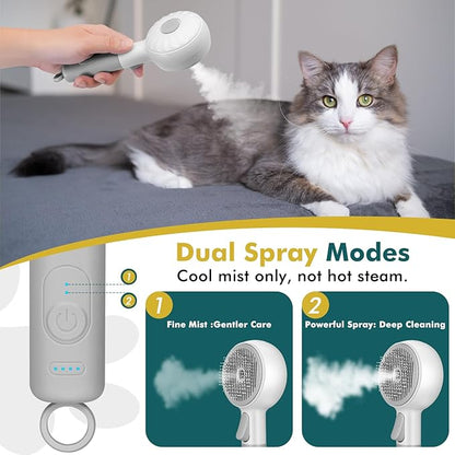 Dog Steam Brush with 2 Cleaning Modes, 3 In 1 Cat Steam Brush with Release Button and Tank, Anti-Static Cat Spray Comb for Effective Hair Removal, Rechargeable Steamy Dog Comb for Furry Pet