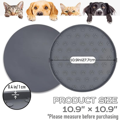 Pet Feeding Mats for Food and Water, Waterproof Anti-Slip Placemats for Dog Cat Bowl, 1 Pack Silicone Pet Food Mat, Dishwasher Safe 10.9 × 10.9 (1 Pack, Black)