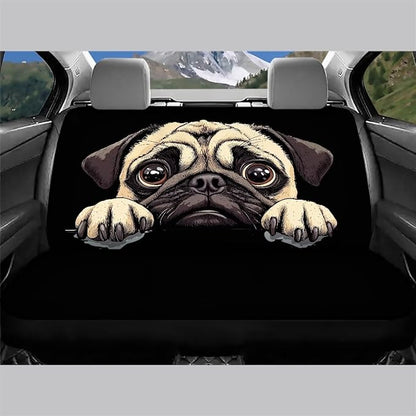 AFPANQZ Pug Dog Car Seat Cover for Rear Bench Seats Polyester Fabric Protects Against Dirt Pet Fur Dog Hair, Easy to Install with Universal Fit for Cars Trucks and SUV