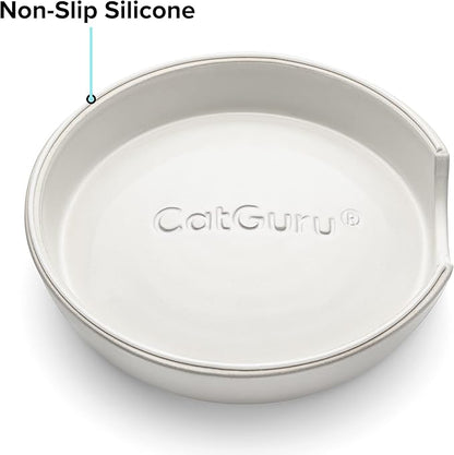 CatGuru Cat Bowls, Whisker Friendly Food Bowl for Indoor Cats, Reliefs Whisker Fatigue, Wide Kitten Dish, Non Slip Pet Dishes, Shallow Pet Plates (Ceramic, White, (Pack of 1))