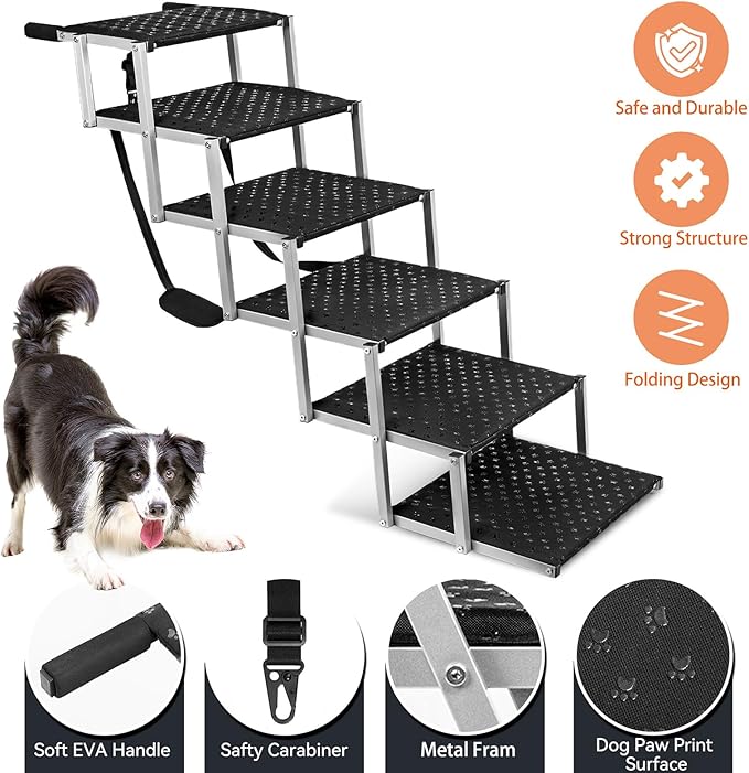 Dog Ramps for Large Dogs - Portable Dog Steps for Cars and SUV, Truck, Lightweight Non-Slip Dog Stairs Support Up to 200 Lbs