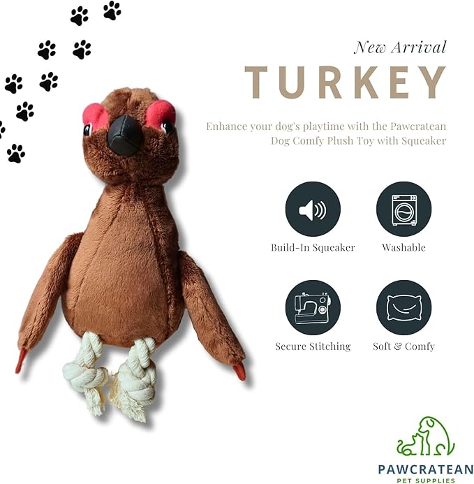 7" Squeaky Plush Toy for Puppies Small Dogs Self Etertainment Washable Soft Made [PET ONLY] (Brown Turkey)