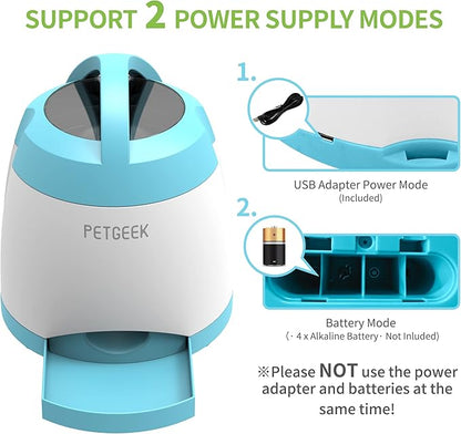 PETGEEK Dog Treat Dispenser with Button, Automatic Dog Feeder with Remote Control and Dual Power Supply, Dogs Puzzle Toys and Interactive Pet Stimulation Toys for Indoor/Outdoor Play (Blue)