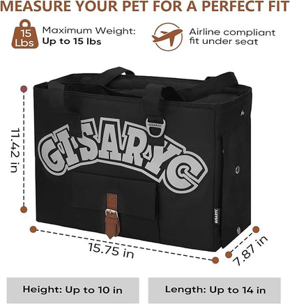 Dog Purse Carrier for Small Dogs, Cats and Puppies – Soft-Sided Foldable Pet Travel Bag with Multi Pockets, 3-Sided Mesh & Rollable Cover for Nervous Cats, Fits Pets up to 15 lbs (Black & Silver)