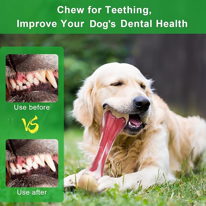 2 Pack Dog Chew Toys for Aggressive Chewers - Beef Flavor Indestructible Nylon Puppy Bone Tough Teething & Calming for Large Medium Breeds(10lbs-70lbs) Birthday Gift Christmas