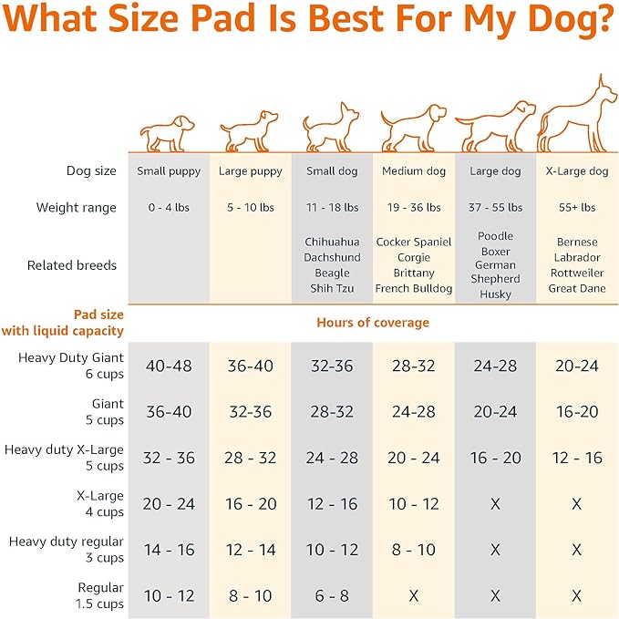 Amazon Basics Puppy Pads, Heavy Duty with 5-Layer Leak-Proof Design, Quick-Dry Surface, Built-In Attractant Potty Pads for Dogs, X-Large, 34 x 28 in., 10-Count