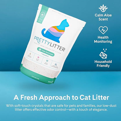 PrettyLitter Health Monitoring Cat Litter (Calm Aloe, Non Clumping) | Lightweight & Low Tracking, Color Changing Silica Gel Crystals, Advanced Odor Control — 6 Lbs, Pack of 2 (Up to 2 Month Supply)