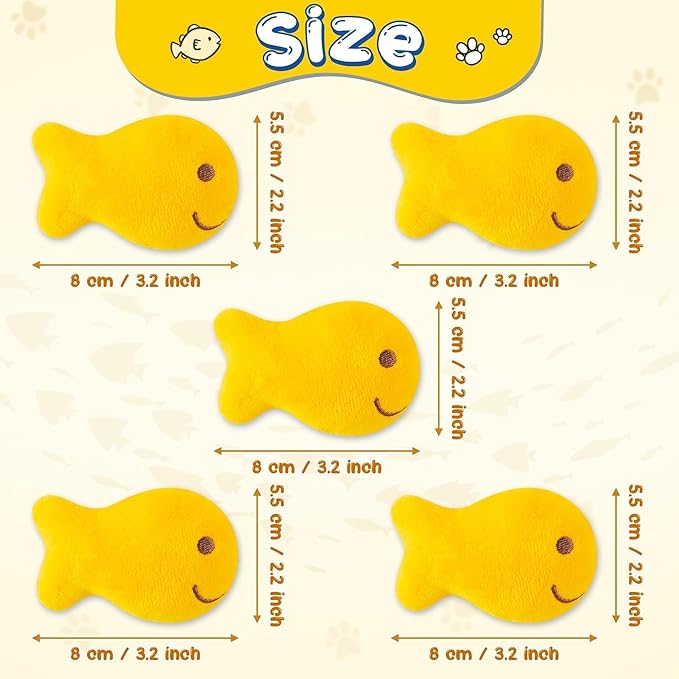 L1rabe Goldfish Cracker Catnip Stuffed Toys - National Pet Day 5P Goldfish Organic Cat Toys Funny Yellow Indoor Cats Chew Bite Teething Tools Kittens Birthday Gifts Interactive Pet Supplies