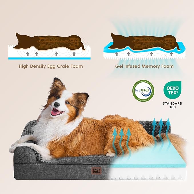 EHEYCIGA Extra Large Dog Bed Othorpedic, Memory Foam XL Dog Bed with Washable Removable Cover, Waterproof Pet Sofa Couch XLarge Size Dogs with Nonskid Bottom, 44x32x6.5, Dark Grey