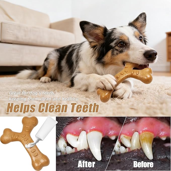Dog Chew Toys for Aggressive Chewers, Durable Nylon & Wood Teething Toy with Chicken Flavor, Tough Chewing Dog Toys for Large Dogs (Wishbone)