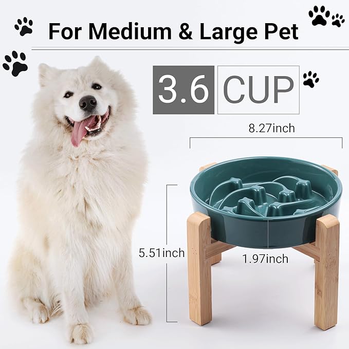 Ceramic Slow FeederDog Bowl for Medium Large Dogs,Heavy Weighted,Puzzle Eating Bowl Modern Maze (Stars Mark-Forest Green, 8.66in)