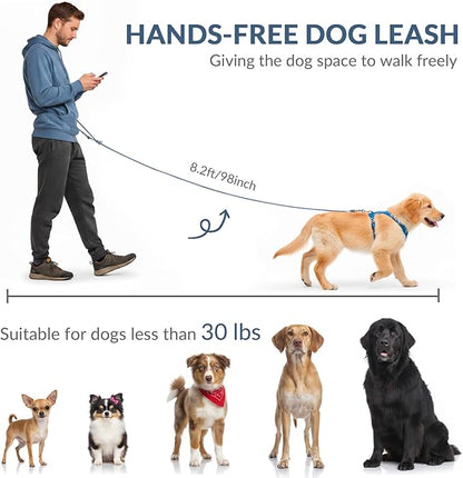 8.2ft Hands Free Dog Leash,Versatile Waist & Crossbody Lead for Medium Dogs,Waterproof & Adjustable for Running Jogging Walking, 360° Swivel Metal Buckle (Blue)