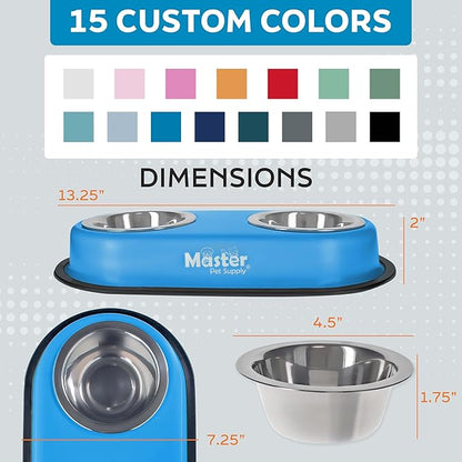 Master Pet Supply Double Dog Bowls Set with Elevated Base and 2 (8 oz) Stainless Steel Removable Dishes (Bone White) – Double Cat Food Water Bowl, Dog Puppy Food Bowl Set, Rust Resistant