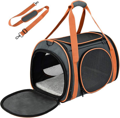 Cat Carrier TSA Airline Approved with Ventilation for Small Medium Cats Dogs Puppies, Dog Carrier with Big Space, 5 Mesh Windows, 4 Open Doors for Comfortable Travelling.