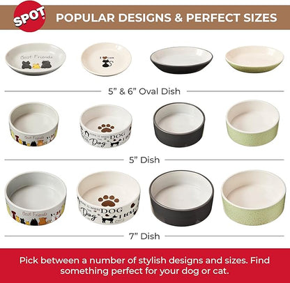 SPOT I Love Dogs Dish -Round Ceramic Food/Water Bowl with High Walls for Pets, Dishwasher Safe, Ideal for Small Dogs, Cats, Reptiles, Large Birds, 5in, 1.75 Cup (14oz)