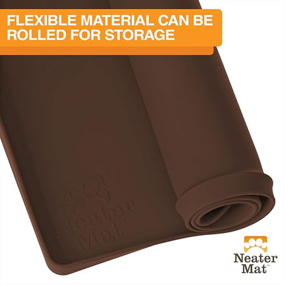 Neater Pet Brands Neater Mat Pet Mats for Food and Water, Cat & Dog Bowl Mat Waterproof Silicone, Feeding Tray, Dog Food Mats for Floors, Placemat w/Raised Edge for Under Bowls, 32" x 24", Brown