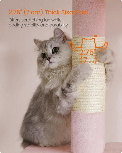 Feandrea Cat Tree, 33.1-Inch Cat Tower, Plush Condo for Large Cats up to 16 lb, Large Perch, 2 Caves, Scratching Post, Jelly Pink UPCT061P01