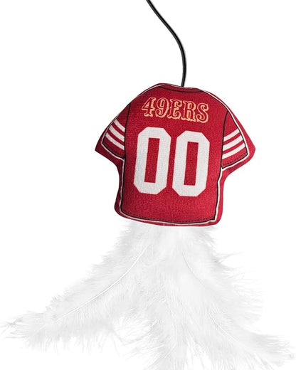 NFL SAN Francisco 49ERS Team Jersey Wand with CAT NIP, Cat Toy Jersey Shaped Plush Teaser Toy for Cats & Kittens - Interactive Pet Toy for Play & Exercise