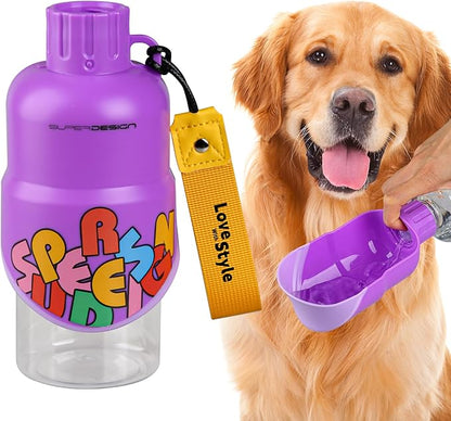 Dog Water Bottle, Leakproof Portable Water Bottle for Dogs, Dog Travel Water Bottles with Convenient Bottles Strap, Dog Travel Accessories for Walking, Hiking, Outdoor, Camping (17oz Purple