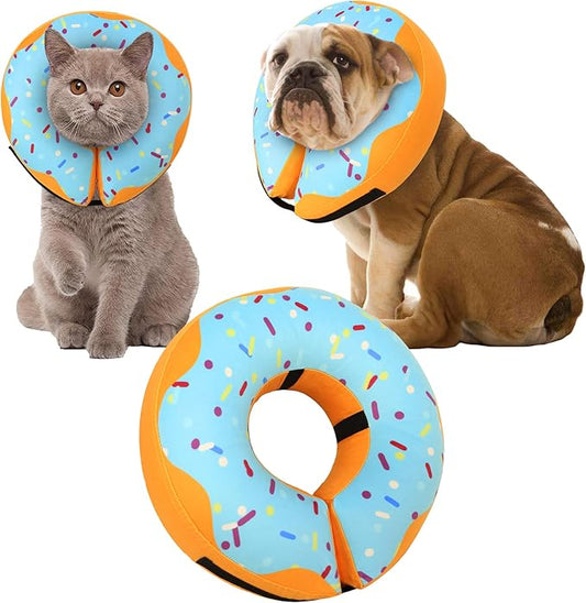 Recovery Donut Collar for Dogs & Cat,Inflatable Dog Cone Collar Alternative After Surgery,Soft Cone for Large Medium Small Dog,Adjustable Pet Neck Donut(Blue,Medium)