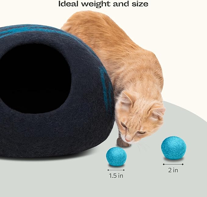 MEOWFIA Wool Ball Toys - 6-Pack of Safe for Cats and Small Dogs Balls - 1.5 Inch Felted Wool Cat Toy and Dog Toy - Perfect with Cat Cave - Silent - Mini Tennis Balls - (1,5in/Aquamarine)