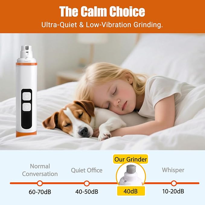 2026 Upgraded Dog Nail Grinder Quiet with LED Light & Low Noise - 3-Speed, 3-Port Professional Dog Nail Trimmer Dogs & Cats, Cordless & Rechargeable
