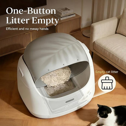 Self Cleaning Litter Box, Open Top Automatic Litter Box with Cat Proximity Sensing, Anti-Pinch 100L Large Auto Robot for Multiple Cats, Including Litter Mat Waste Bag