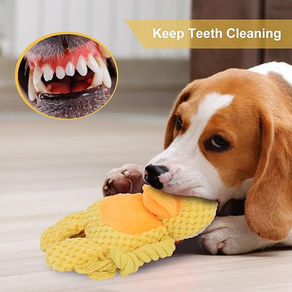 Dog Toys, Dog Squeaker Toys with Crinkle Paper, Stuffed Animal Dog Plush Chewing Toy, Cotton Rope Interactive Toys for Puppy, Small, Middle Dogs (Yellow Duck)