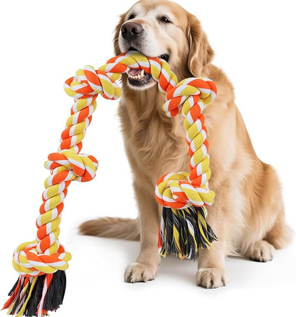 SZEE Dog Rope Toy for Large Dogs, 37 Inch 5 Knots, Halloween Pet Toys for Large Breeds, Tug of War Rope, for Energy Release & Boredom Relief (Yellow & Orange)