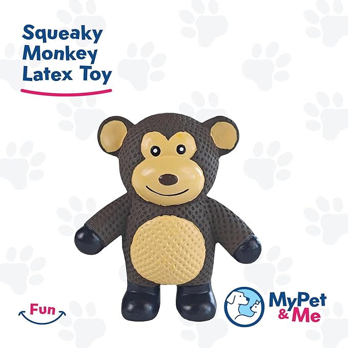 My Pet & Me - Squeaky Dog Toys for Light to Moderate Chewers - Fun Latex Toys for Puppies, Teething, and Gentle Play - Interactive Fetch and Chew Toy with Squeaker (Brown Monkey, 4.3 Inch)