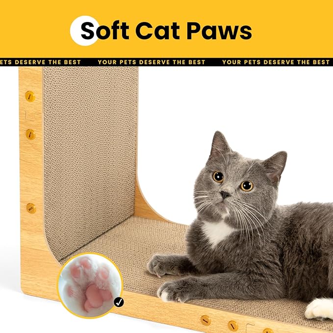 Cardboard Cat Scratcher, 23" L-Shaped Scratch Pad, Vertical Wall-Leaning Scratching Board to Protect Furniture for Indoor Cats,Wood Grain Large