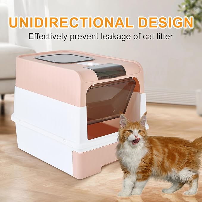 Cat Litter Box with Litter Mat, 18"x14"x13" Large Litter Box for Big Cats, Enclosed Removable Litter Boxs, Front Entry Top Exit Kitty Box, Odor Control, Easy to Clean (Pink)