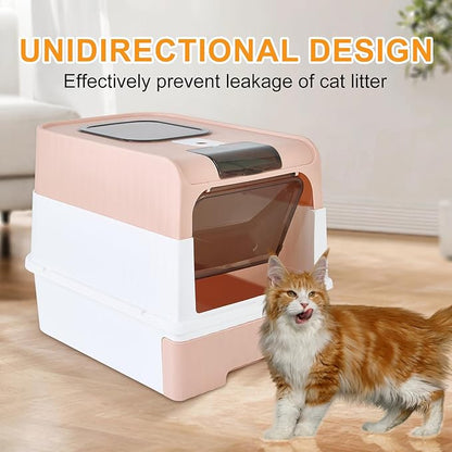 Cat Litter Box with Litter Mat, 18"x14"x13" Large Litter Box for Big Cats, Enclosed Removable Litter Boxs, Front Entry Top Exit Kitty Box, Odor Control, Easy to Clean (Pink)