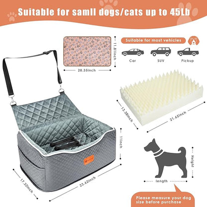 AlfaTok Memory Foam Booster Dog Car Seat for Medium Dogs Under 45 LBS, Elevated Pet Car Seat with Detachable Washable Cover, Anti-Slip Sturdy Dog Booster Seat with Seat Belt for Back Seat Travel