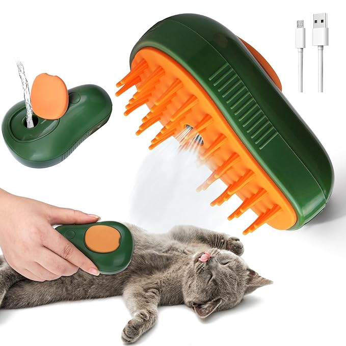 Mity rain Steamy 3-in-1 Cat Grooming Brush - Steam and Water for Deshedding, Cleaning Pets (Dogs/Cats), Green
